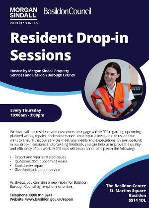 Decorative image showing Morgan Sindall resident drop-in sessions poster