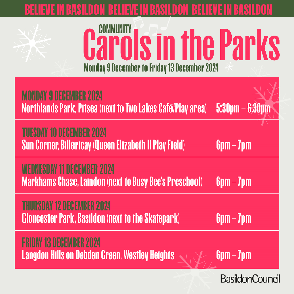 Printable timetable of carols in the parks