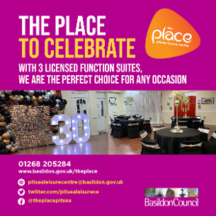 The Place to celebrate Image promoting The Place Multi-purpose Leisure Centre in Pitsea; the place to celebrate
