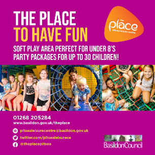 Image promoting The Place Multi-purpose Leisure Centre in Pitsea; the place for children to party