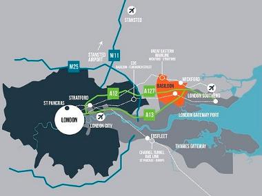 Image showing Basildon Borough transport links and proximity to London